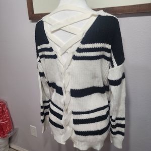 Stitchfix REV Aru Lace Up Back Cotton Blend Pullover Sweater - Large